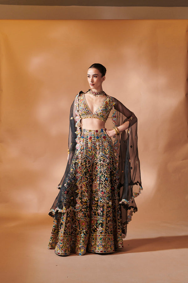 Black High Waist Sharara With A Cape