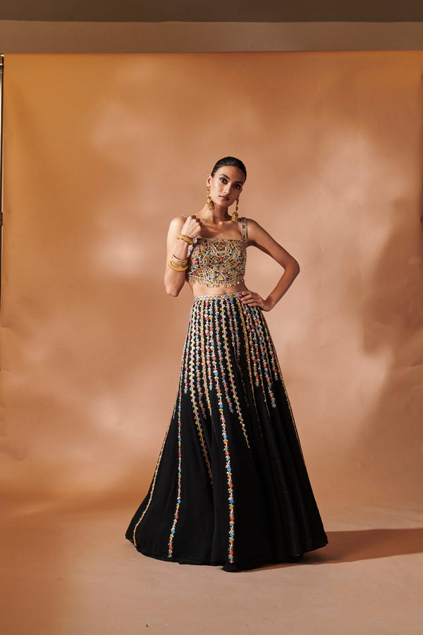 Black High Waist Sharara With An Embroidered Blouse