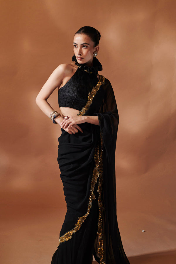 Black And Gold Saree