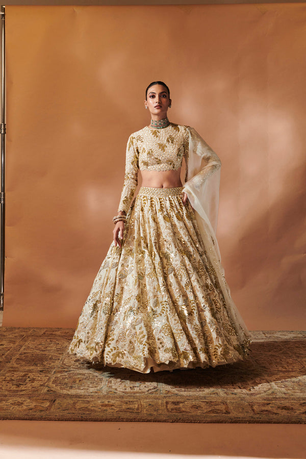 Ivory And Gold Heavily Embroidered Lehenga Set