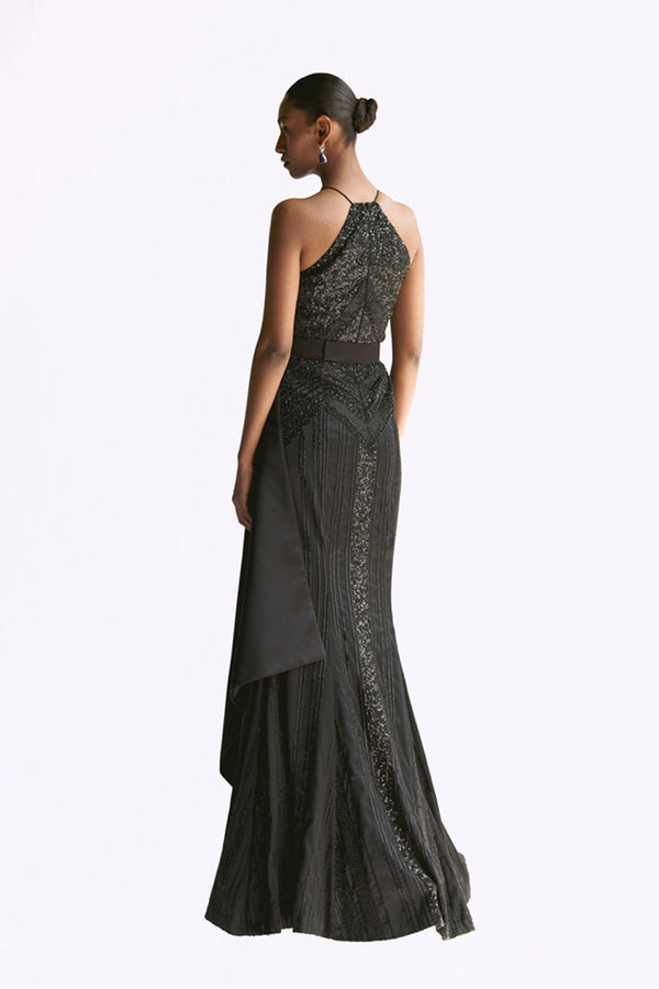 Black Embellished Trumpet Gown