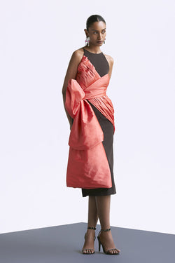 Fitted Draped Dress With Bow Detail