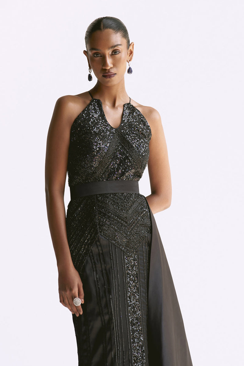 Black Embellished Trumpet Gown