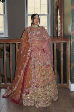 Mustard Organza Double Duppatta Lehenga Set