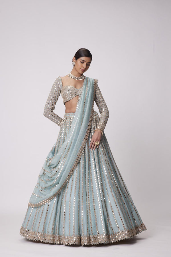 Powder Blue Linear Embroidered Lehenga Set