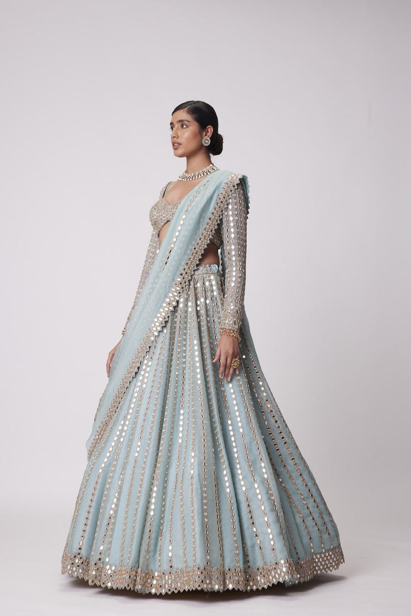 Powder Blue Linear Embroidered Lehenga Set