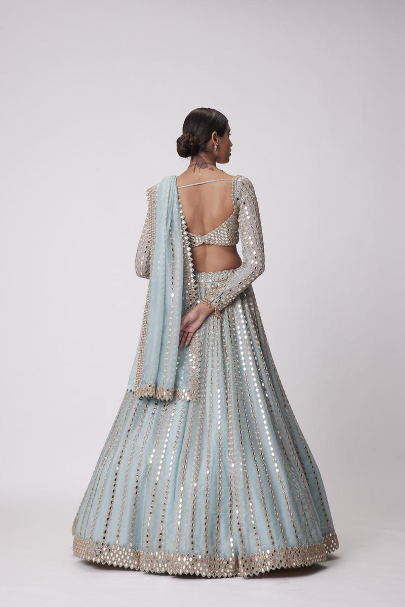 Powder Blue Linear Embroidered Lehenga Set