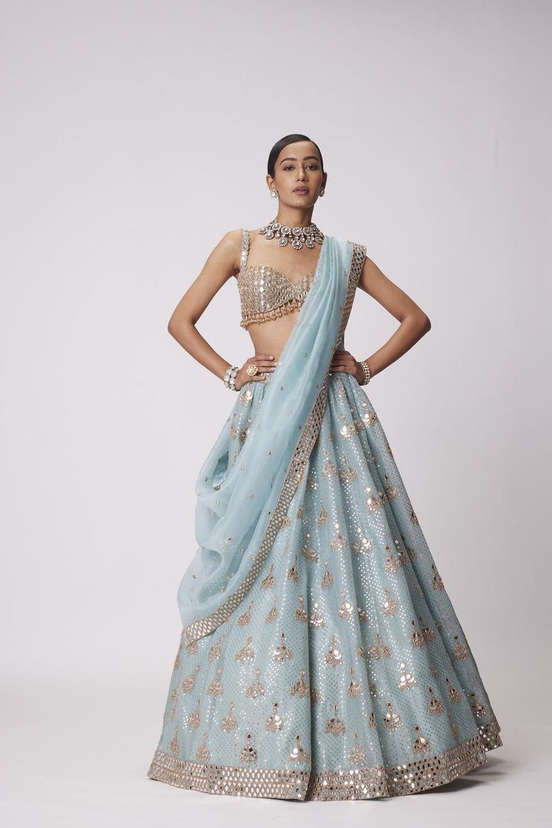 Powder Blue Organza Sequin Embroidered Lehenga Set