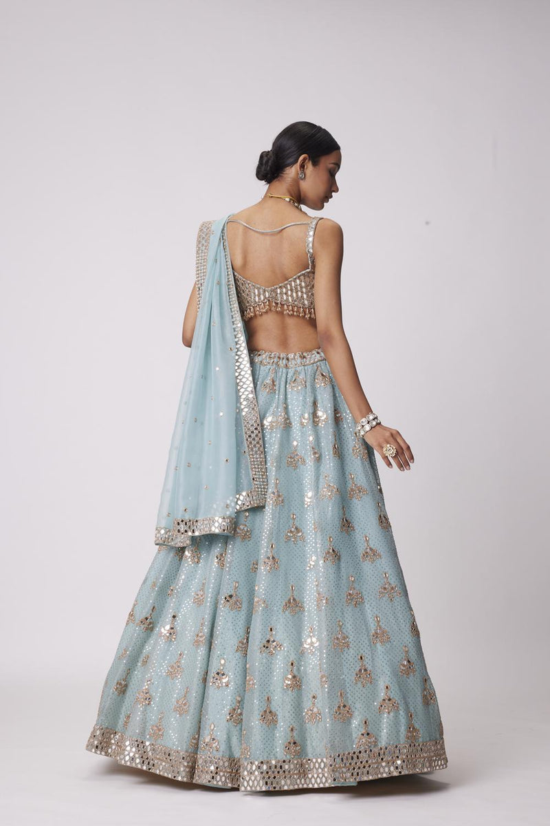 Powder Blue Organza Sequin Embroidered Lehenga Set