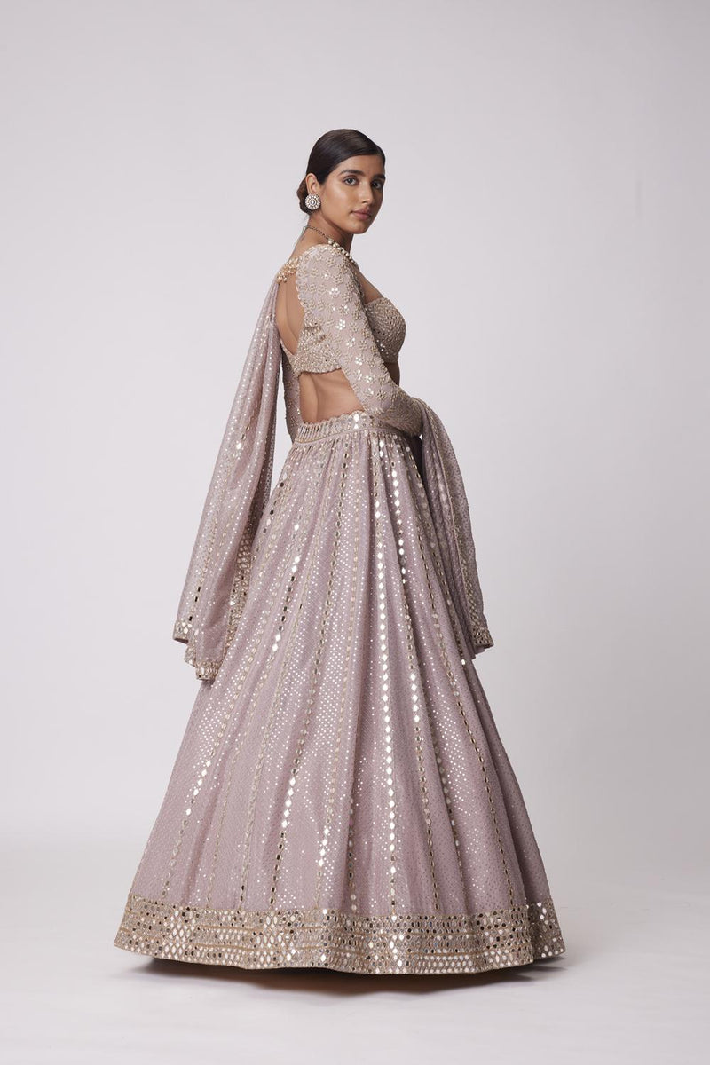 Ash Pink Sequin And Mirror Embroidered Lehenga Set