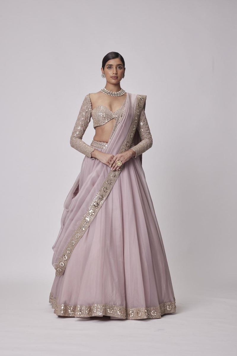 Ash Pink Organza Lehenga Set