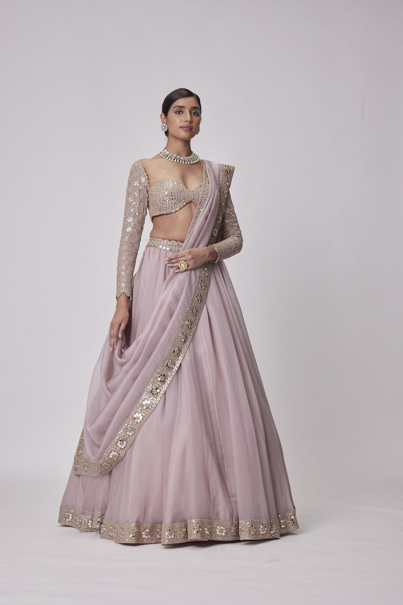 Ash Pink Organza Lehenga Set