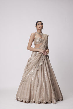 Light Beige Sequin Embroidered Lehenga Set