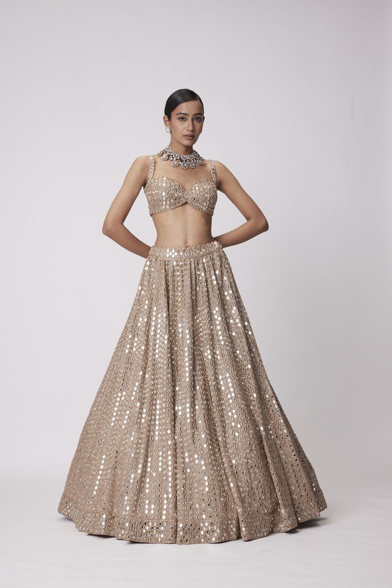 Light Beige Hand Embroidered Lehenga Set