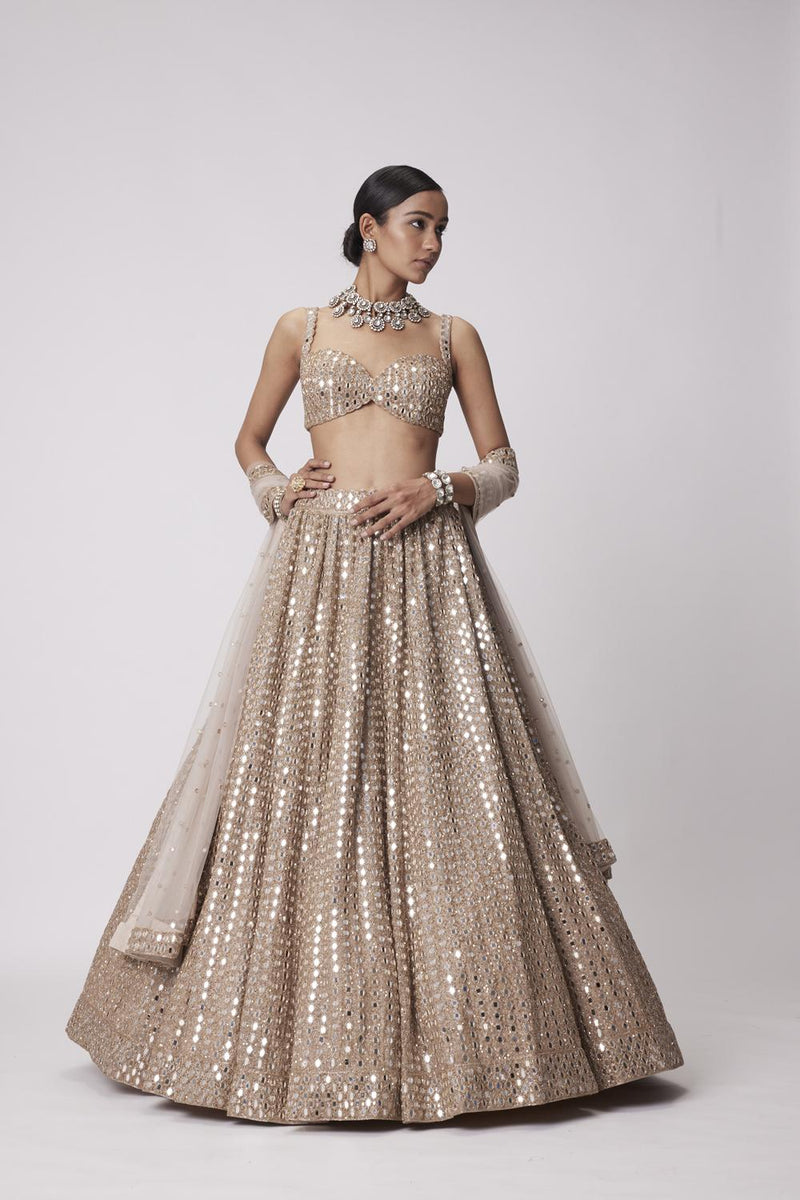 Light Beige Hand Embroidered Lehenga Set