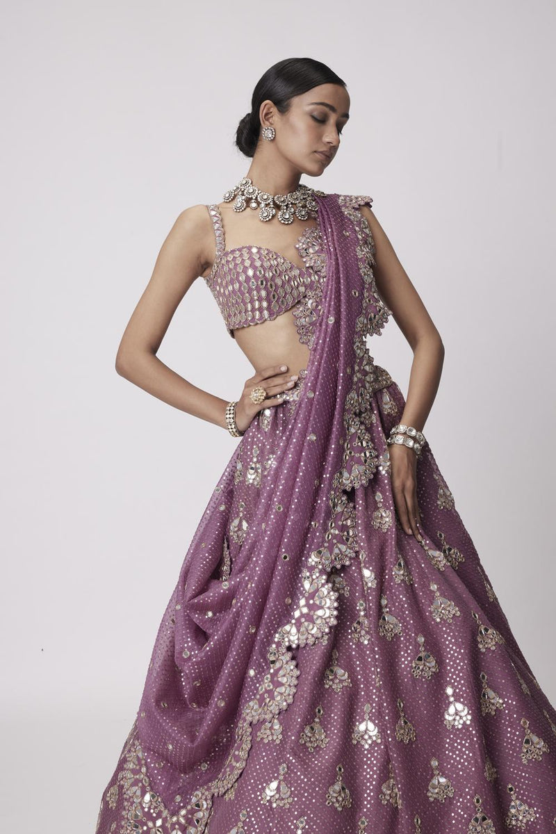 Mud  Mauve Sequin Embroidered Lehenga Set