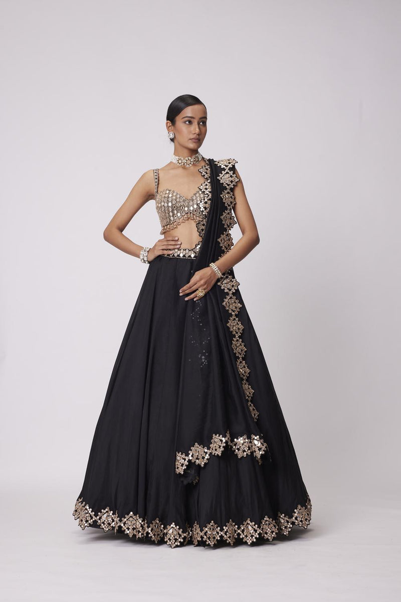 Black Organza Lehenga Set