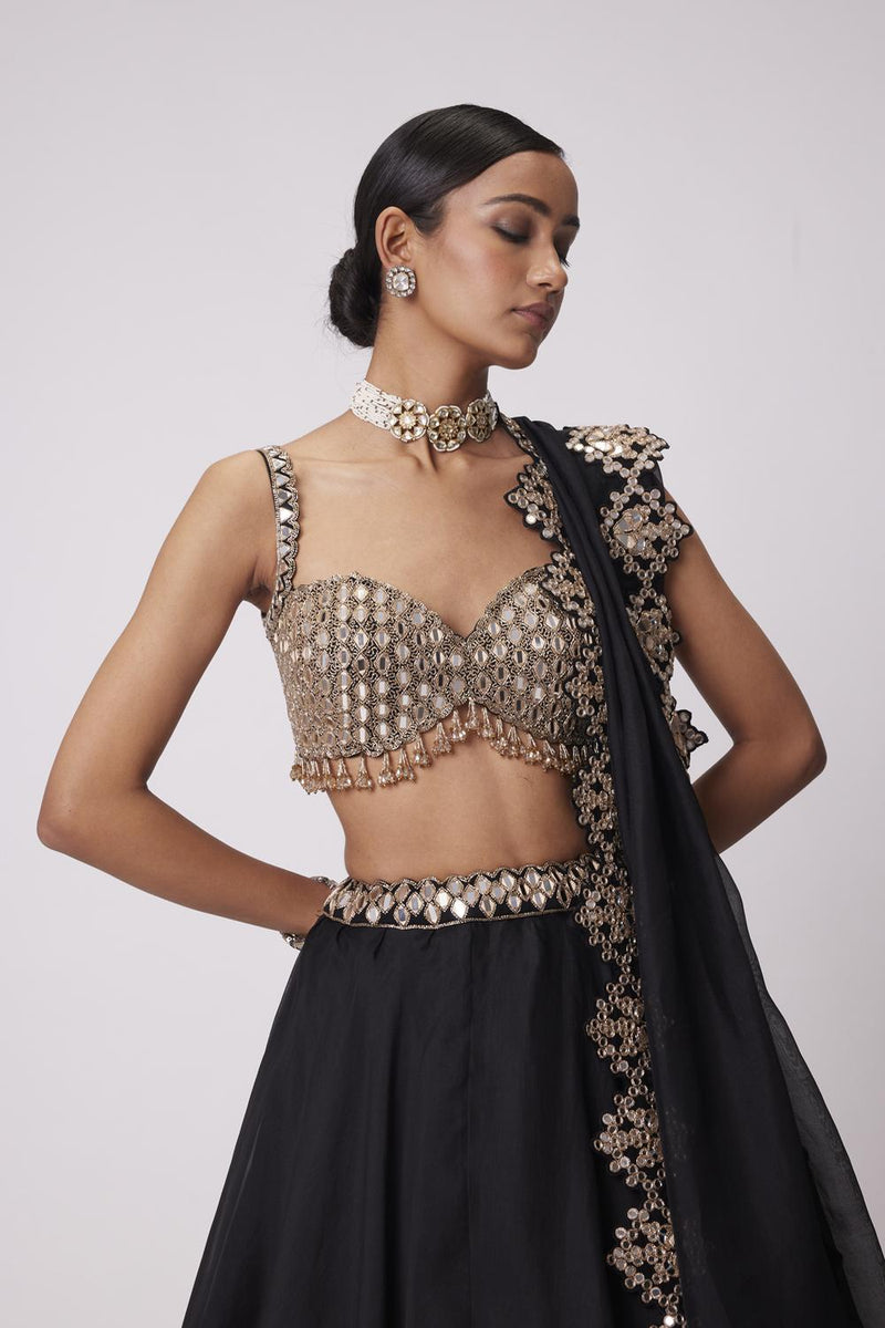 Black Organza Lehenga Set