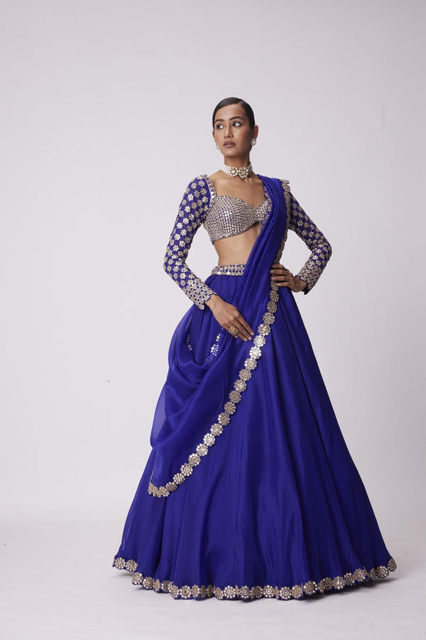 Persian Blue Hand Embroidered Lehenga Set