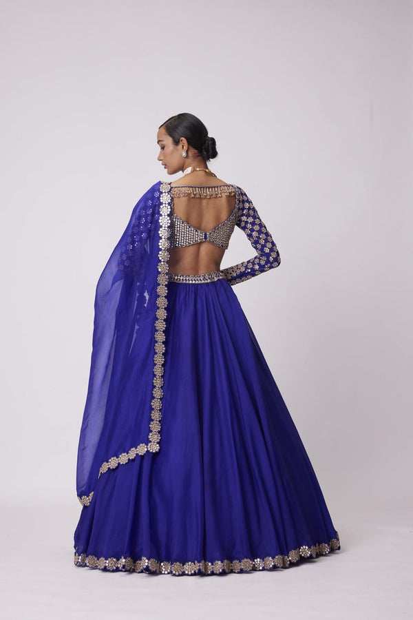 Persian Blue Hand Embroidered Lehenga Set