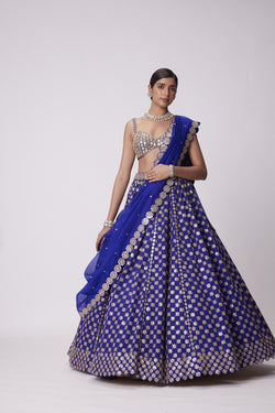 Persian  Blue Flower Lehenga Set