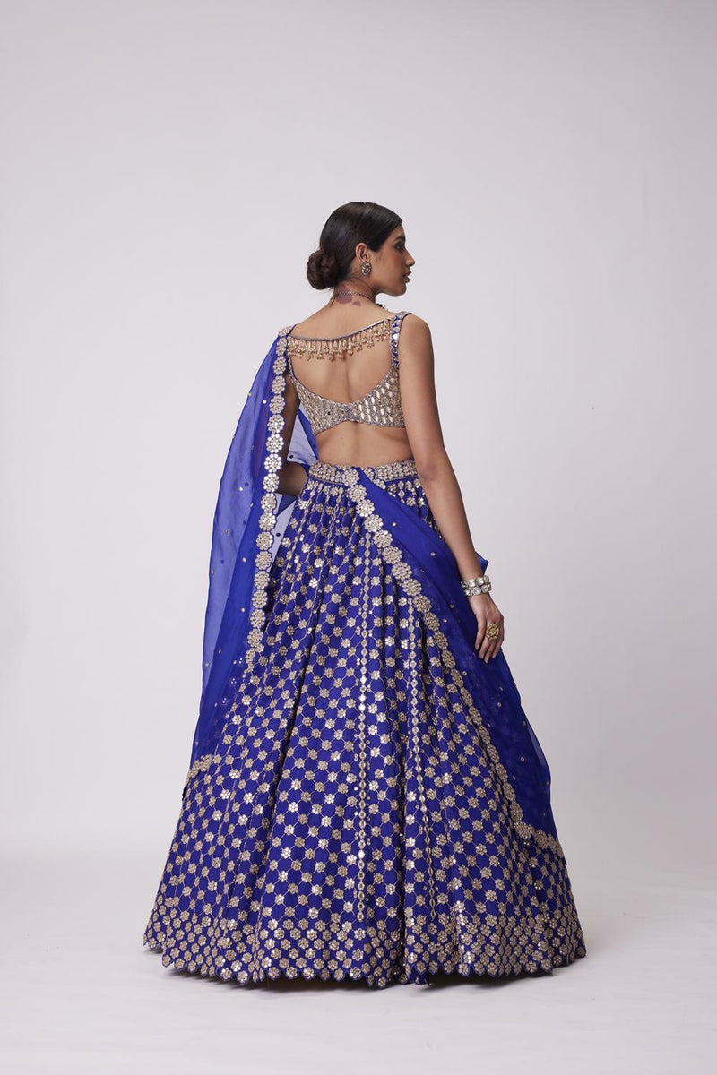 Persian  Blue Flower Lehenga Set