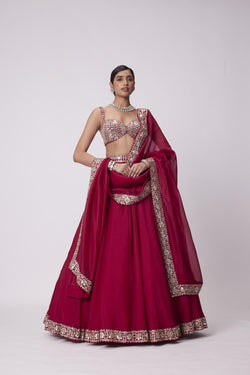 Crimson Red Organza Lehenga Set