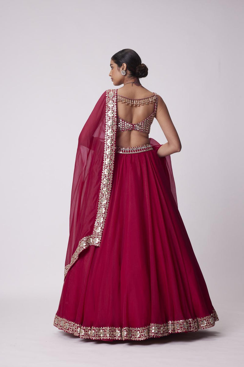 Crimson Red Organza Lehenga Set