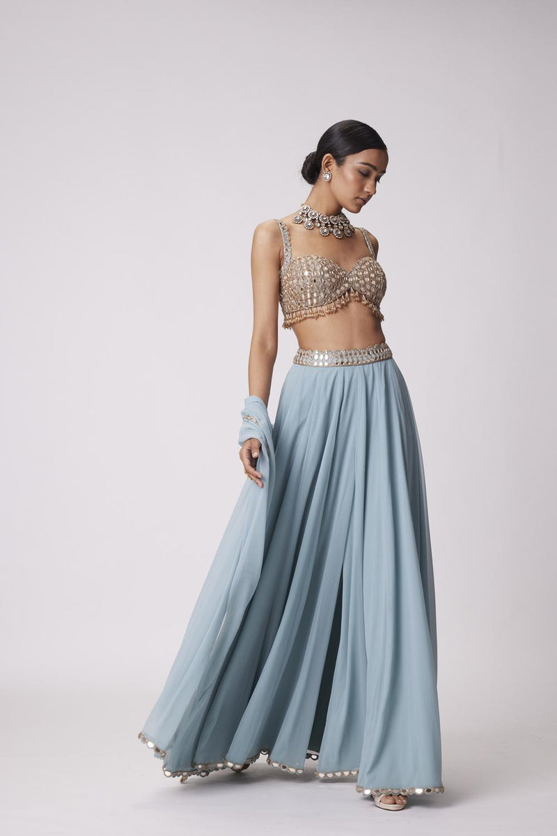 Powder Blue Mirror Embroidered Lehenga Pants Set