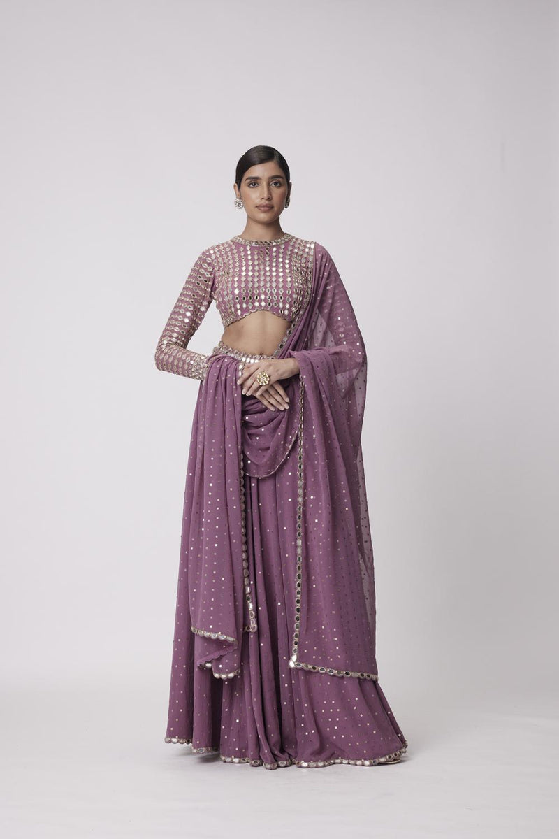 Mud  Mauve Hand Embroidered Lehenga Pants Set