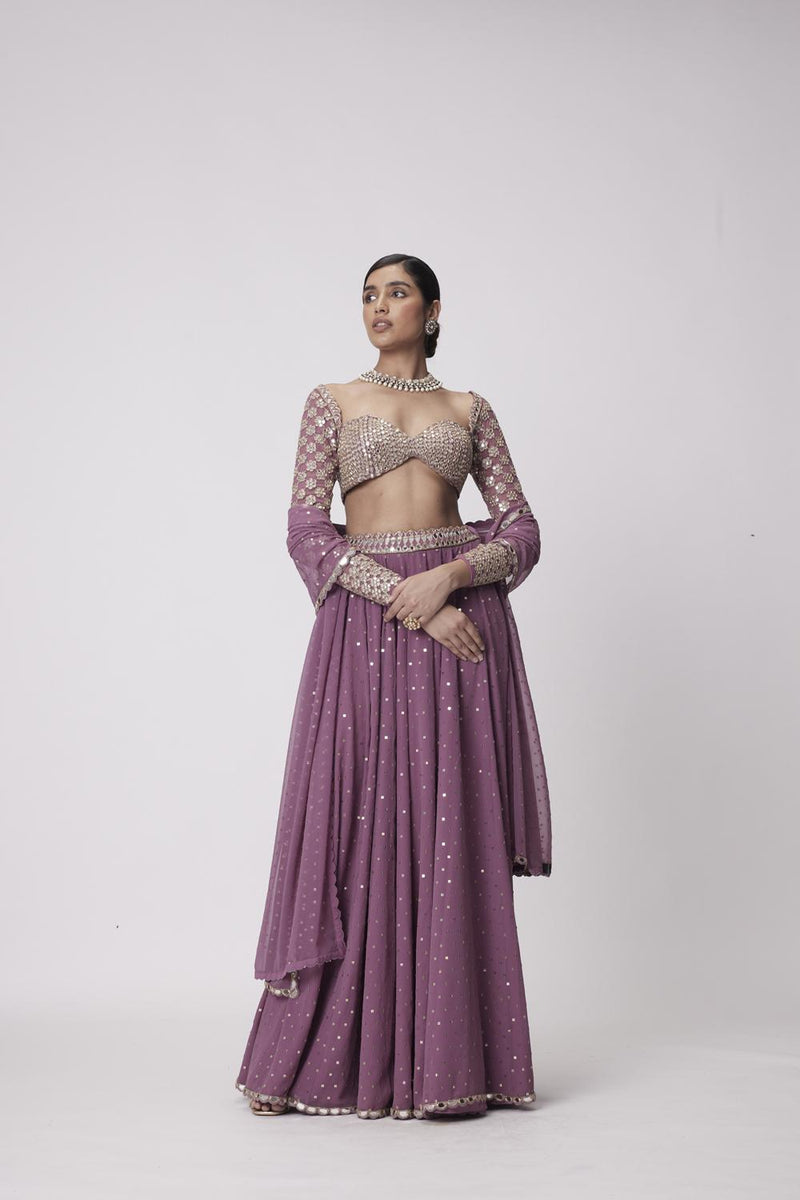 Mud  Mauve Mirror Embroidered Lehenga Pants Set