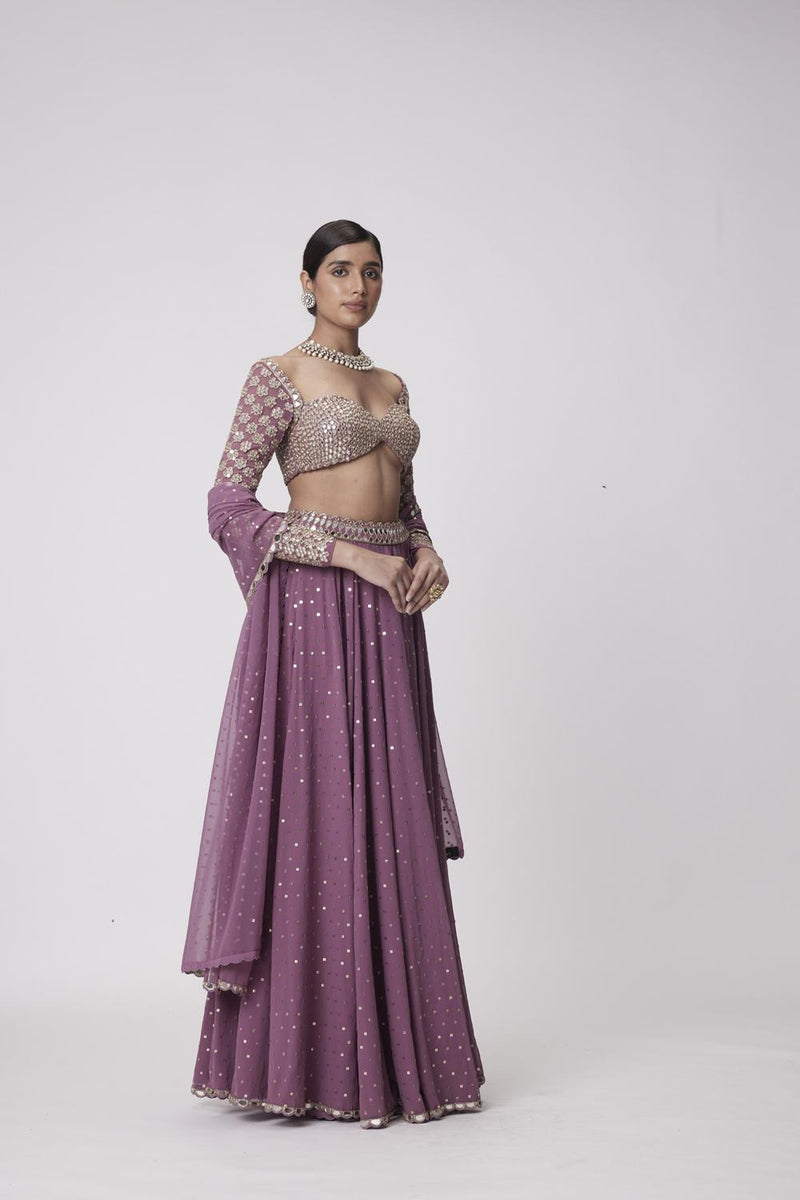 Mud  Mauve Mirror Embroidered Lehenga Pants Set