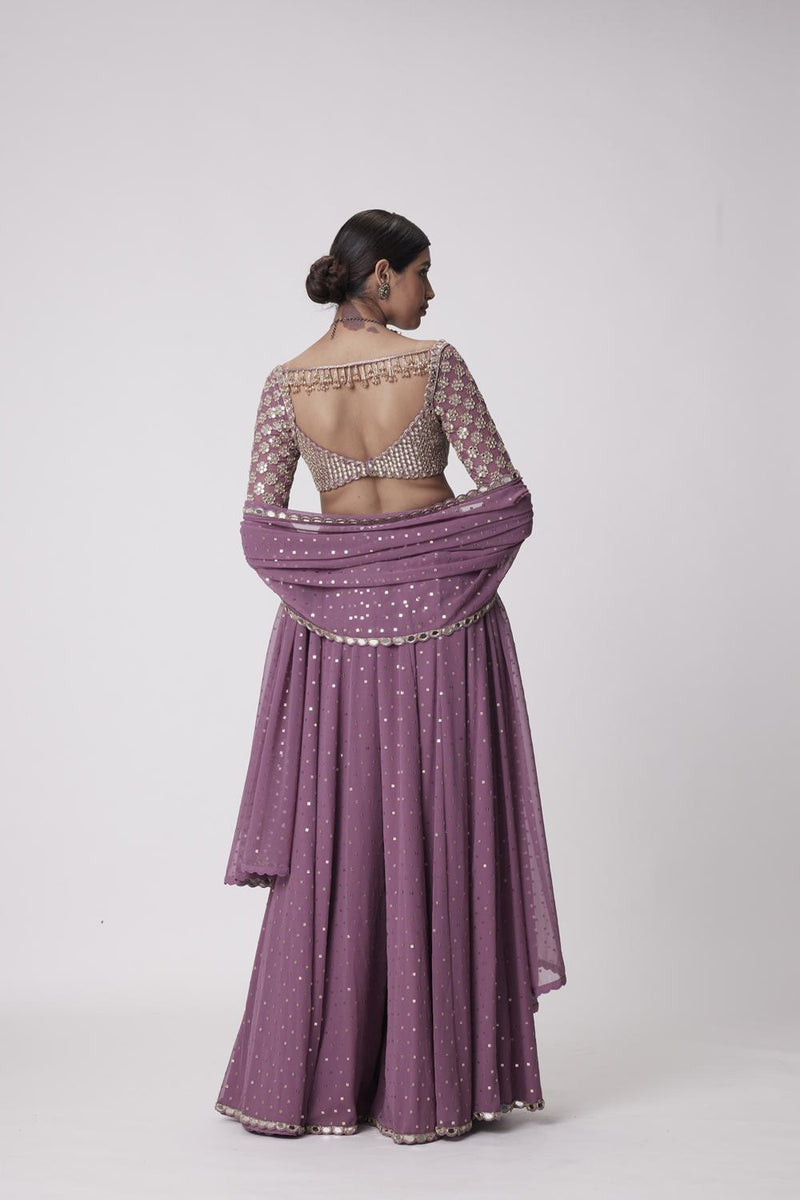 Mud  Mauve Mirror Embroidered Lehenga Pants Set