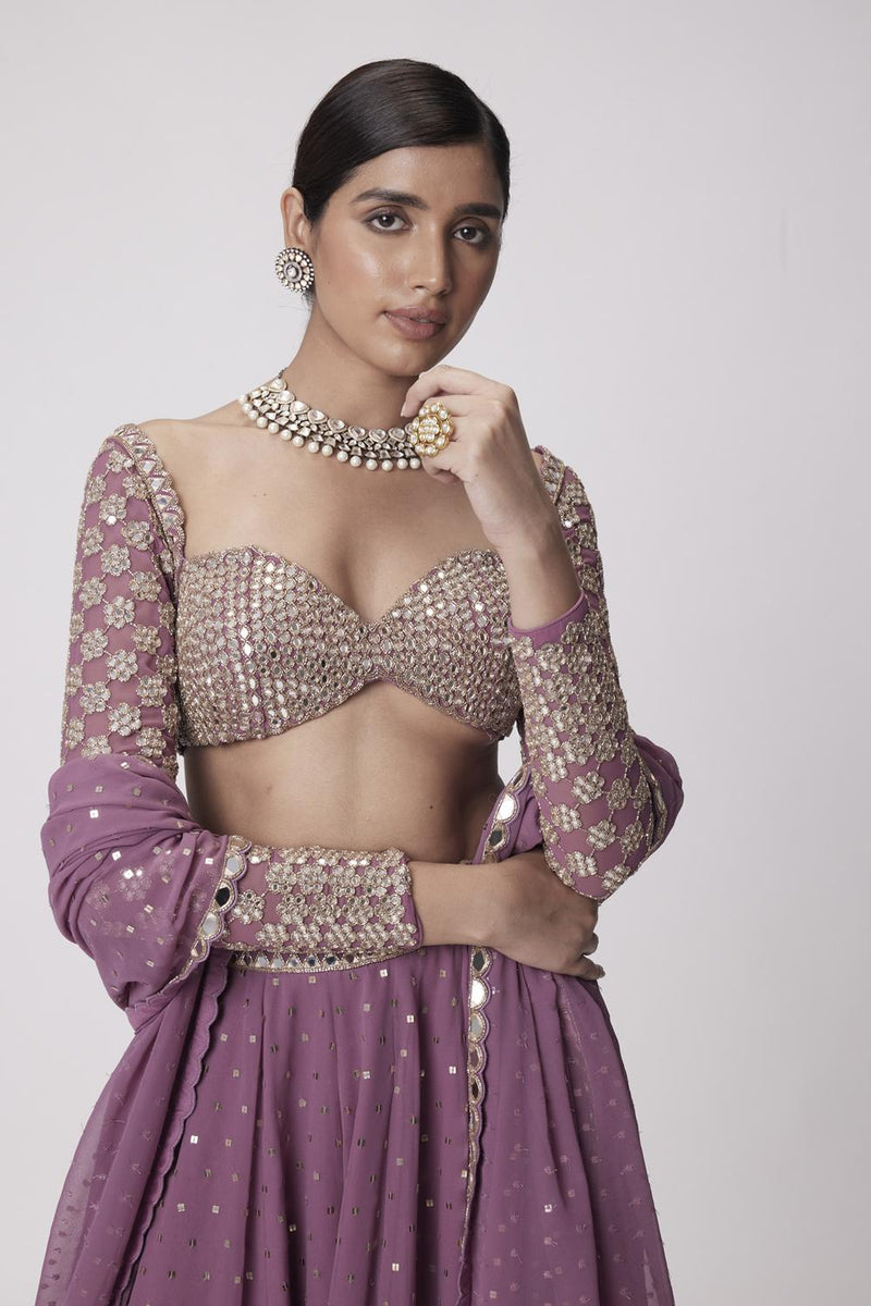 Mud  Mauve Mirror Embroidered Lehenga Pants Set