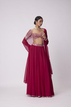 Crimson Red Georgette Lehenga Pants Set