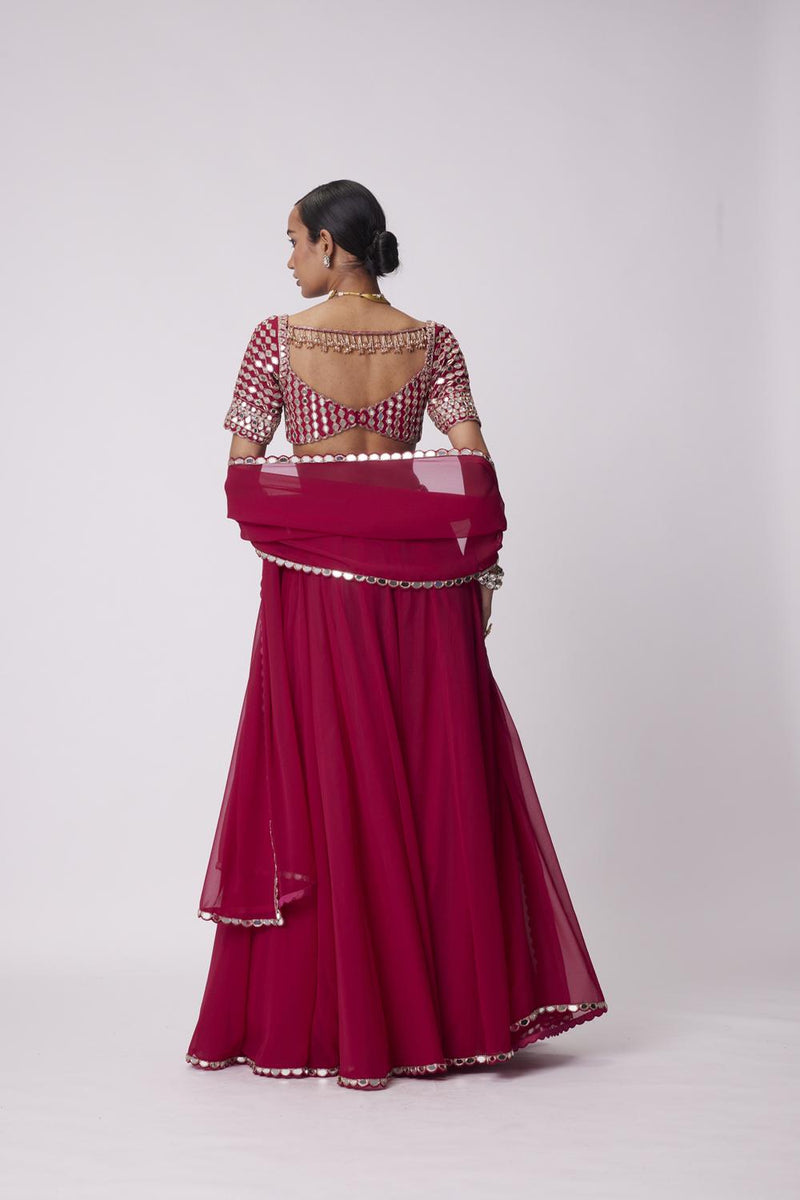 Crimson Red Georgette Lehenga Pants Set