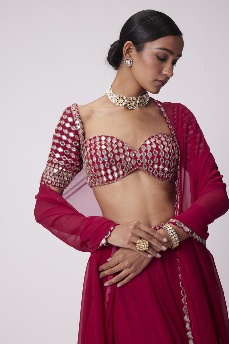 Crimson Red Georgette Lehenga Pants Set