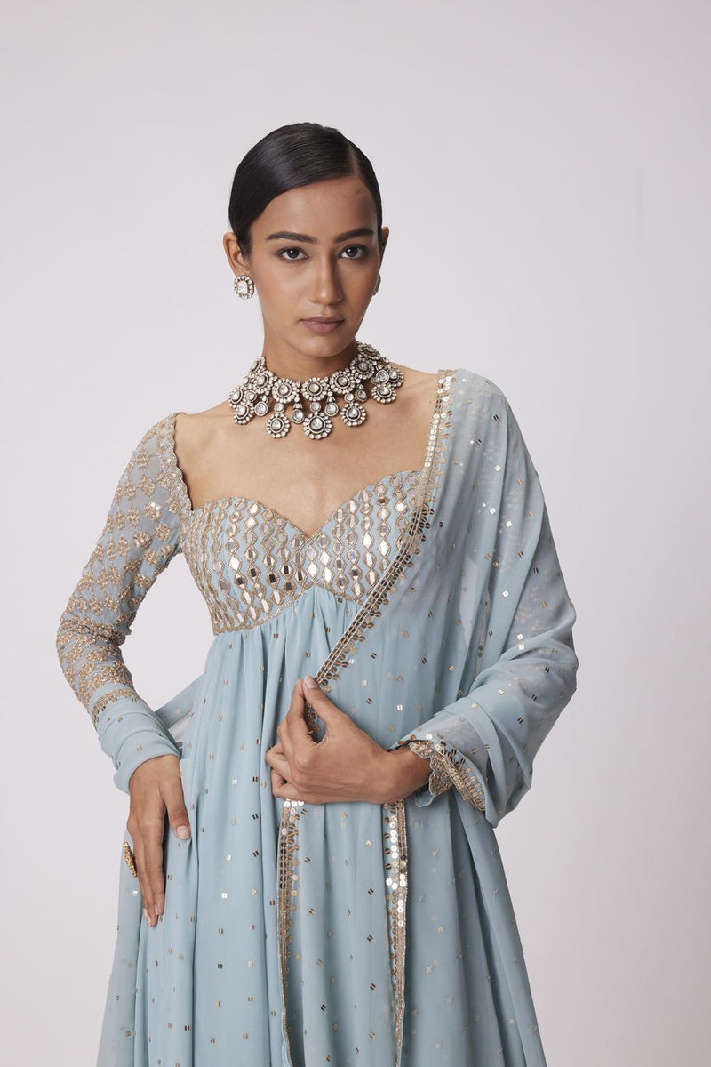 Powder Blue High Low Kurta Set