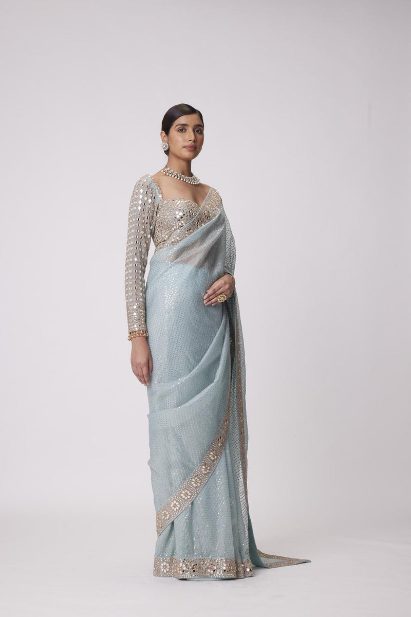 Powder Blue Organza Saree Set