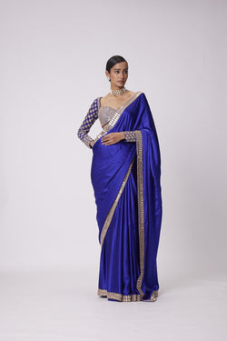 Persian  Blue Satin Saree Set