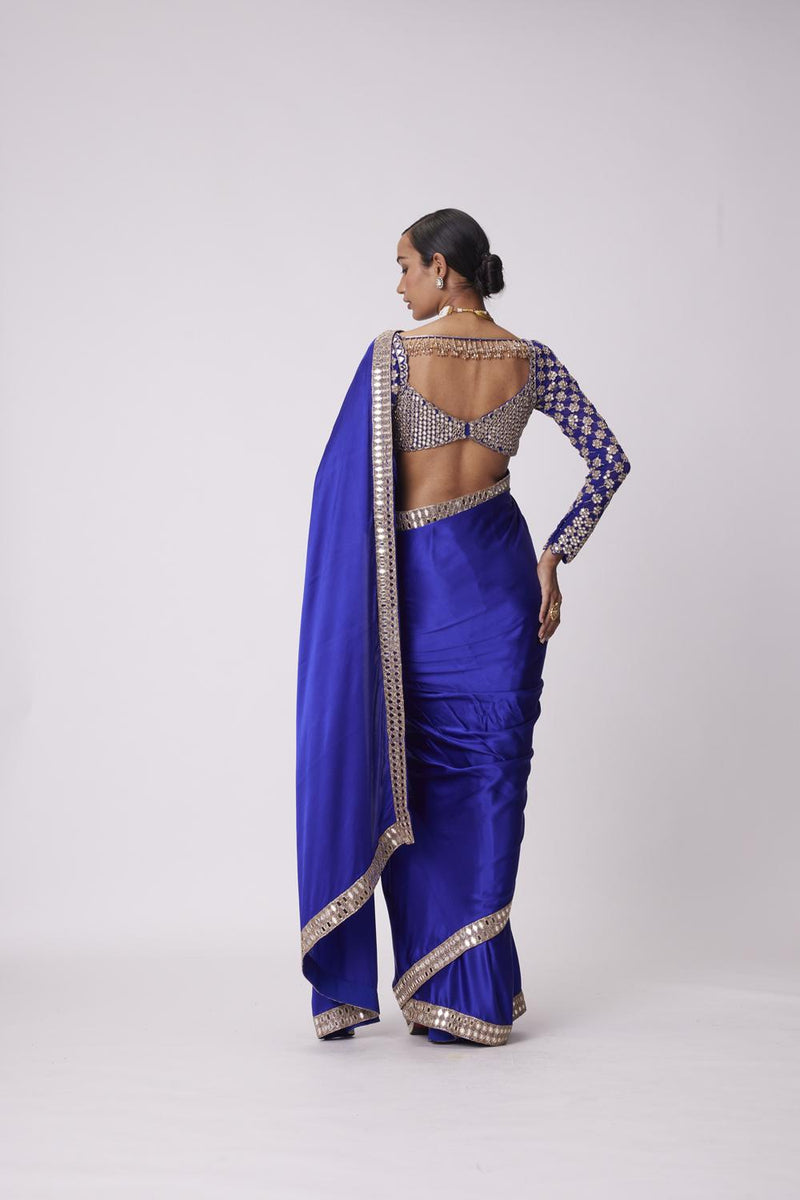 Persian  Blue Satin Saree Set