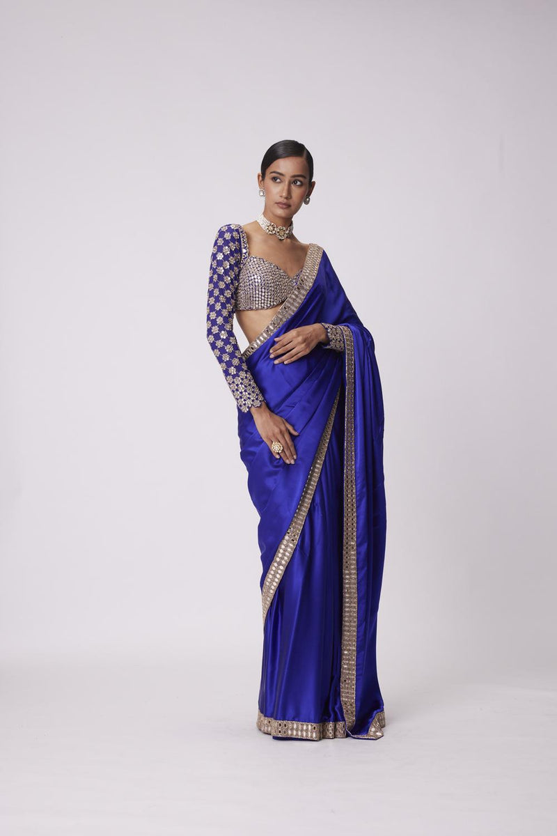 Persian  Blue Satin Saree Set