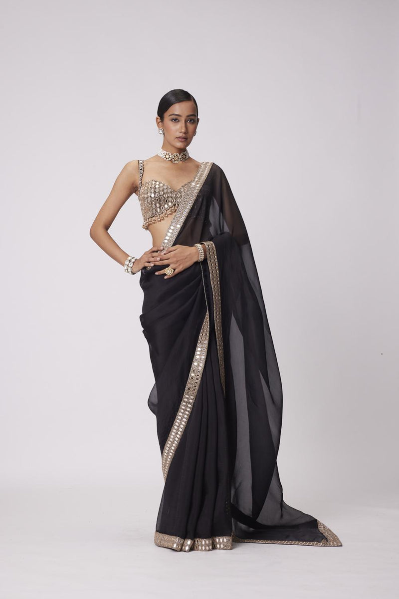 Black Organza Saree Set