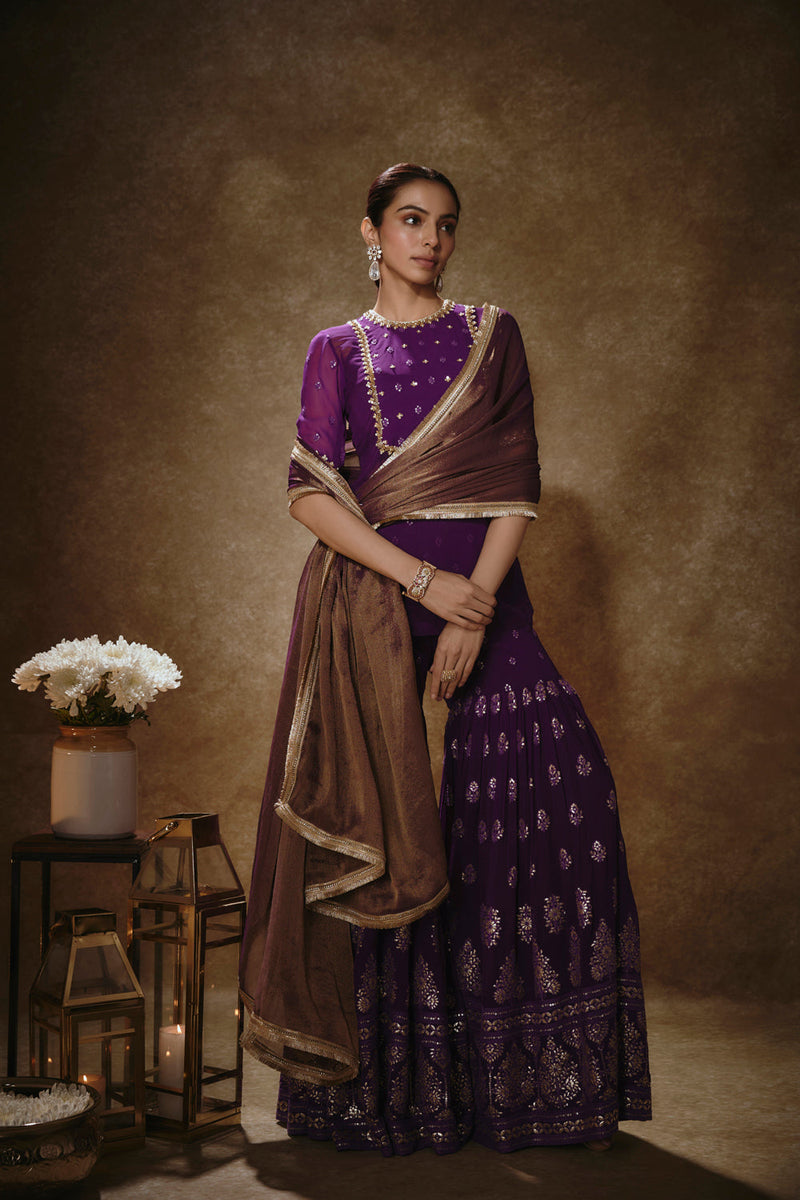 Royal Purple Kurta Gharara Set