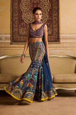 Teal Embroidered Blouse And  Sharara Set