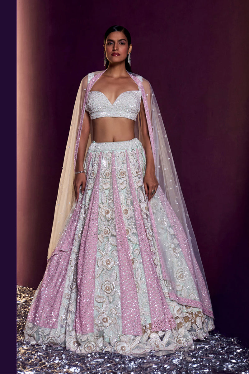 Ice Blue Net Lehenga Set