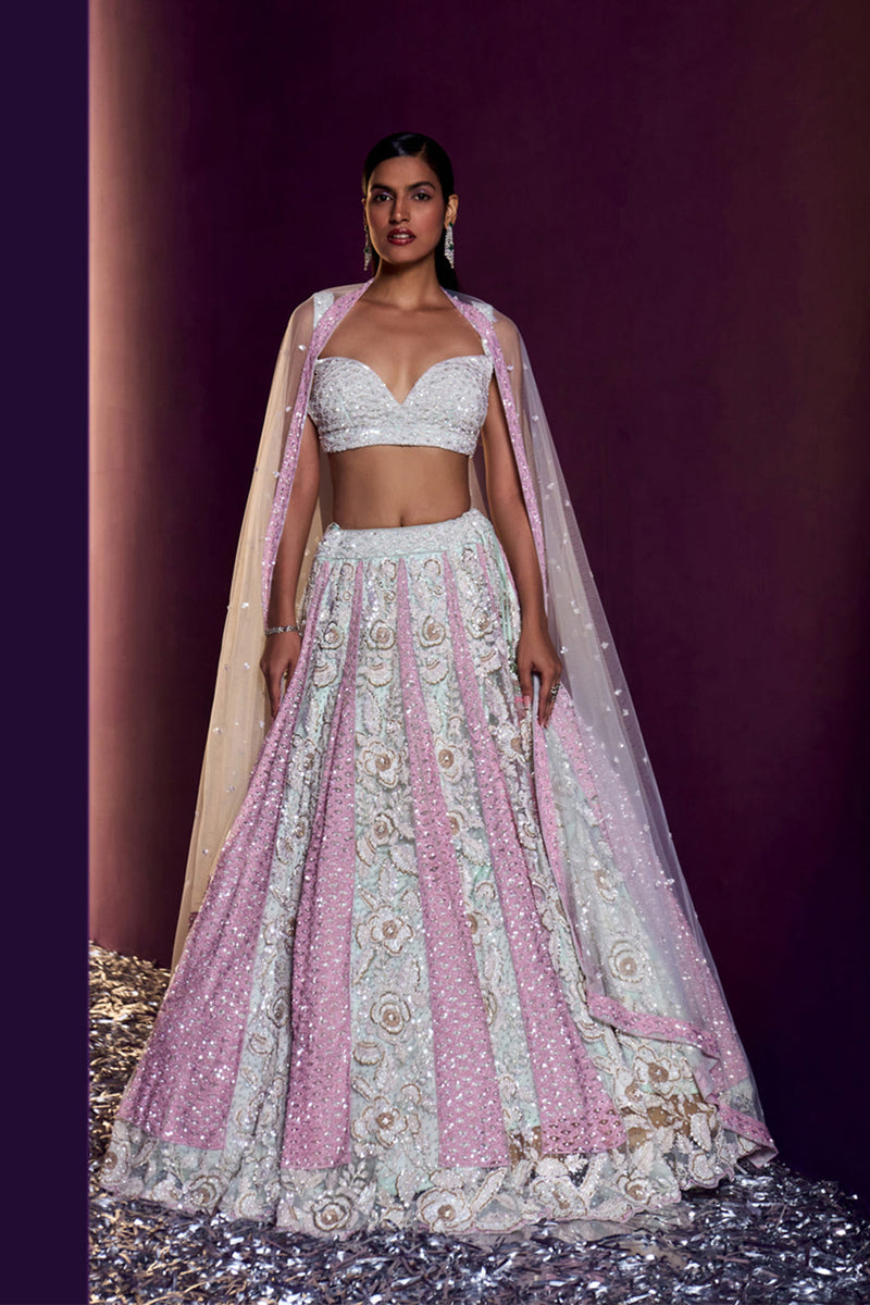 Ice Blue Net Lehenga Set