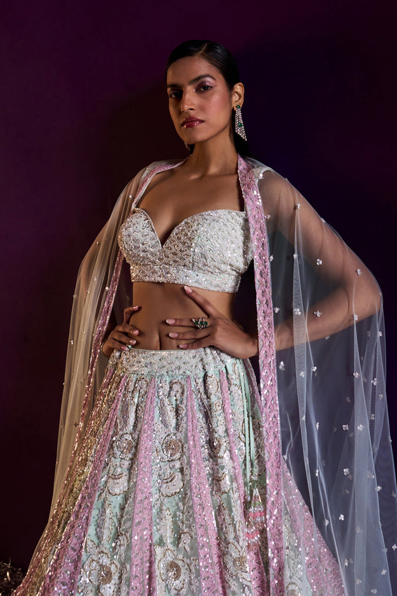 Ice Blue Net Lehenga Set