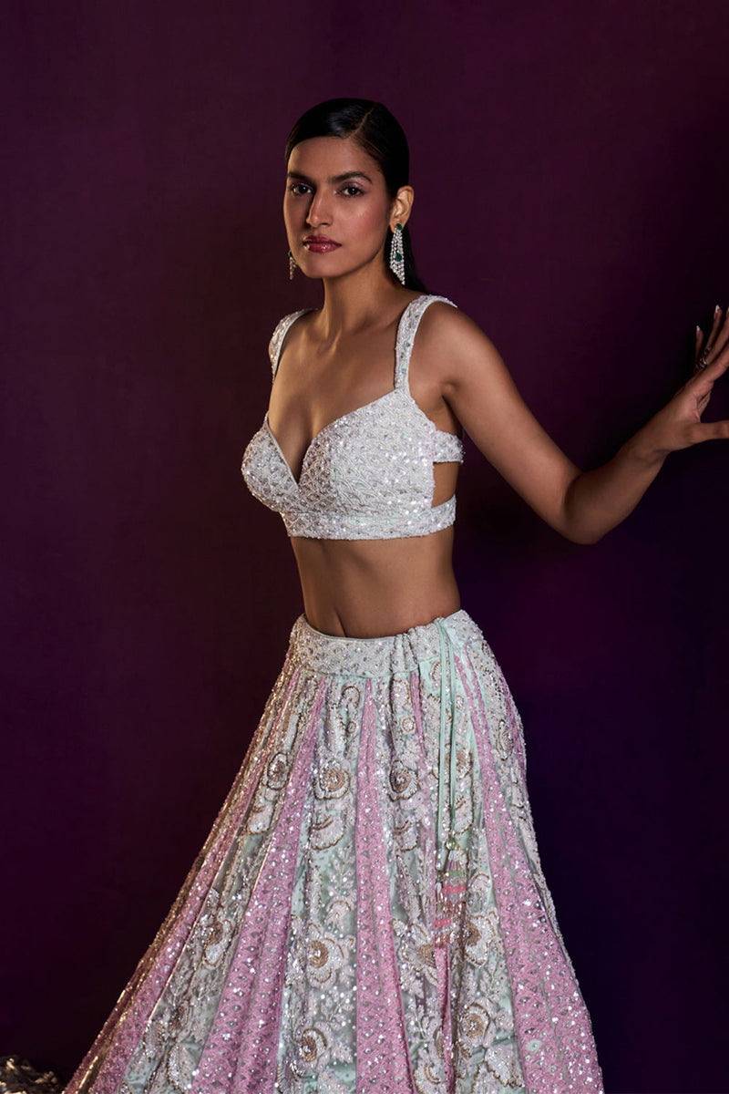 Ice Blue Net Lehenga Set