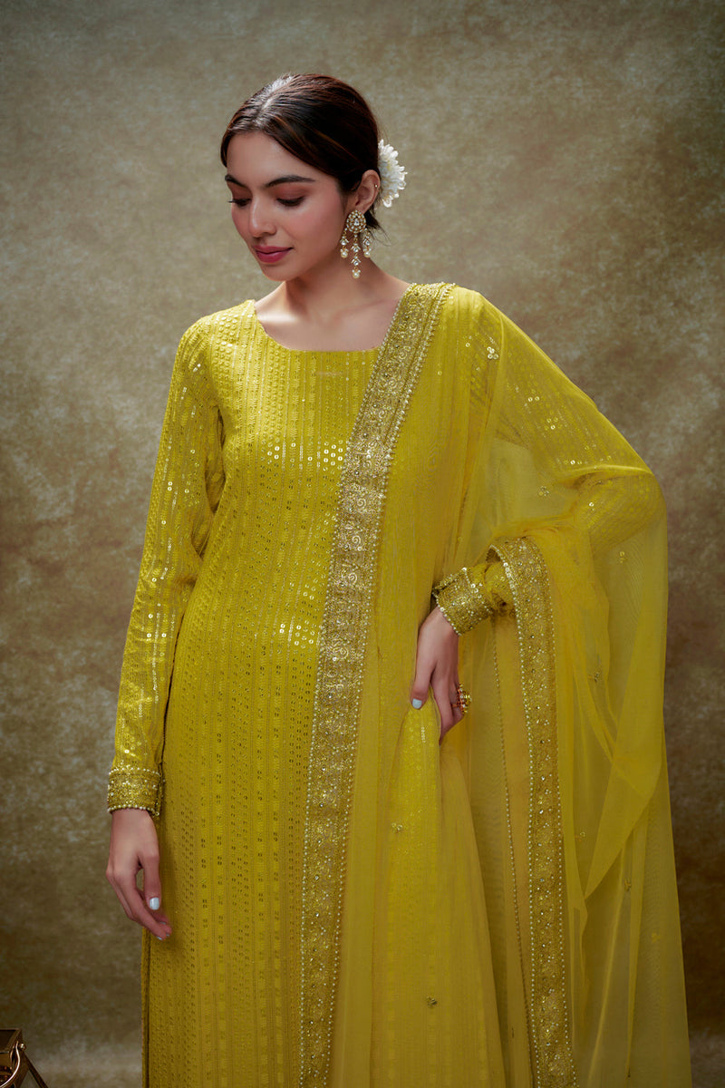 Haldi & Gold Sequin Kurta Pants Set